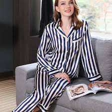 Striped Slim Fit Silk Pajamas for Women