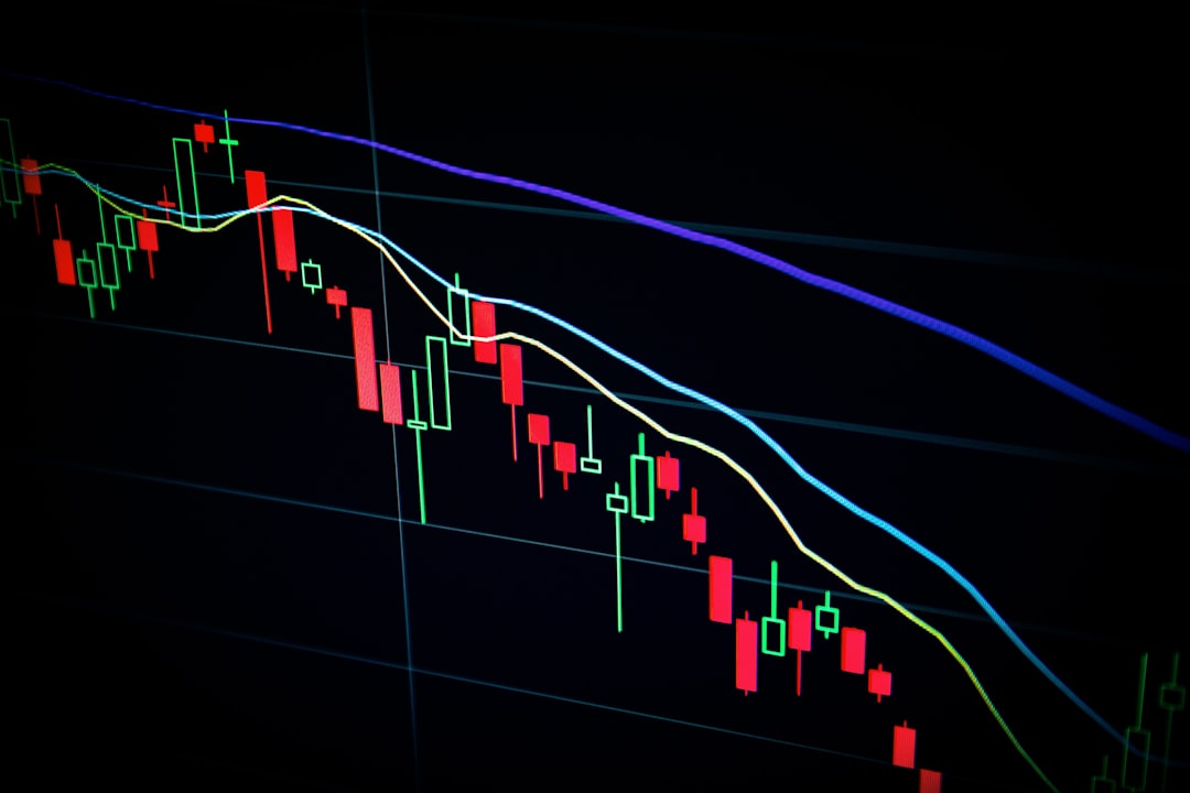 Close-up view of a candlestick stock chart displaying fluctuating prices